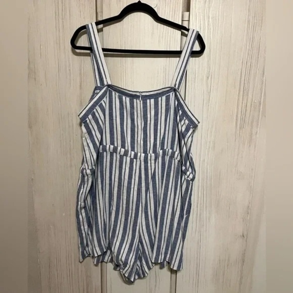 GAP Womens Blue White Striped Linen Blend Tie Waist‎ Romper Size 18 Adjustable - Picture 5 of 8